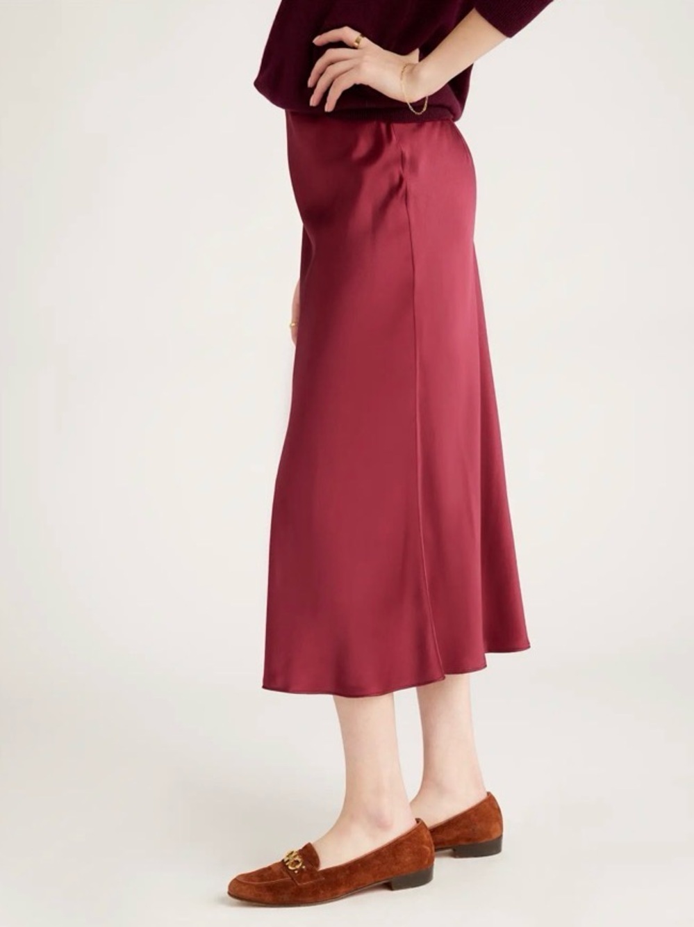 Quince 100% Washable Silk Skirt Burgundy size M